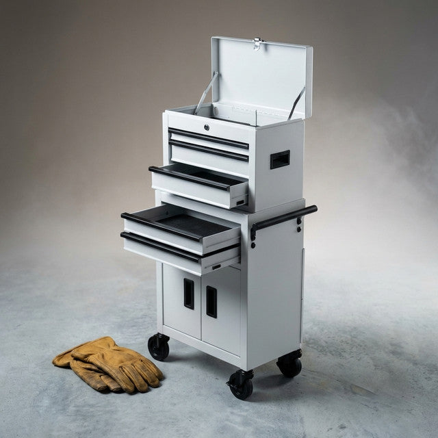 20-Inch Heavy Duty Steel Tool Chest, 300 Lbs Capacity, White — Studio Shot