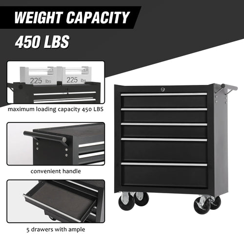 5-Drawer Rolling Tool Chest Tool Storage Cabinet with Wheels Tool Organizer Box