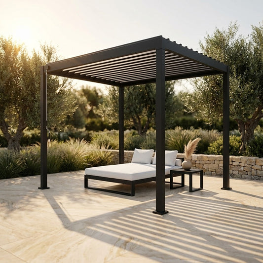 80/88S Steel Frame Pergola with Adjustable Louvered Roof — Studio Shot