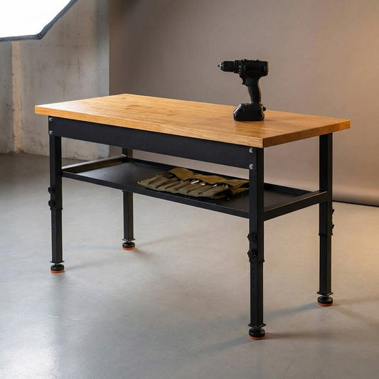48 In. W X 24 In. D Heavy-Duty Work Bench Adjustable Work Bench Work Table, Solid Wood Top with Foot Pads and Partition — Studio Shot