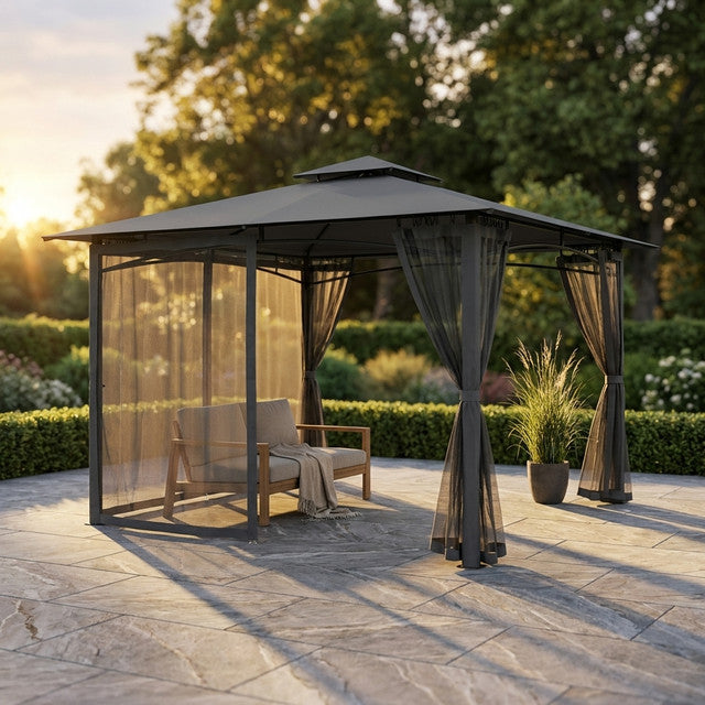 Patio Gazebo 10 Ft. X 12 Ft. Dark Gray Gazebo — Studio Shot