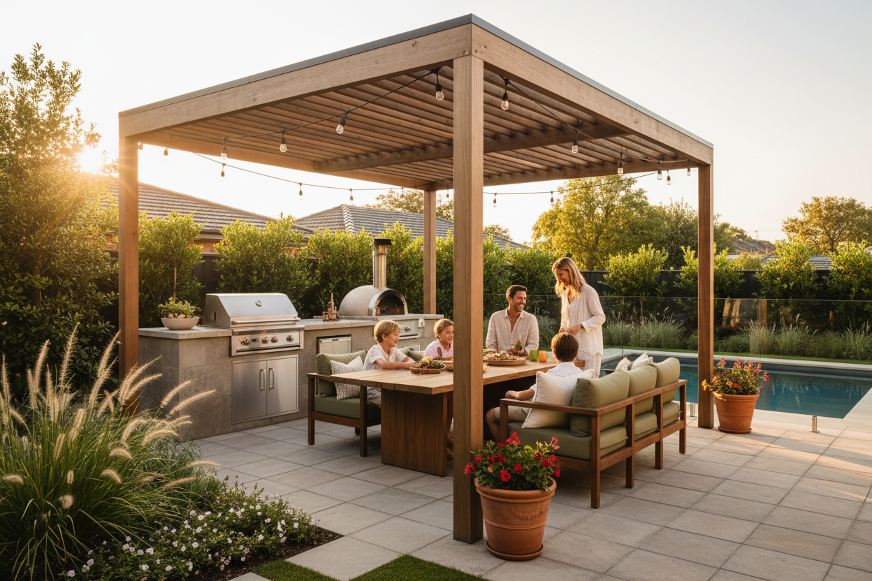 Family under pergola